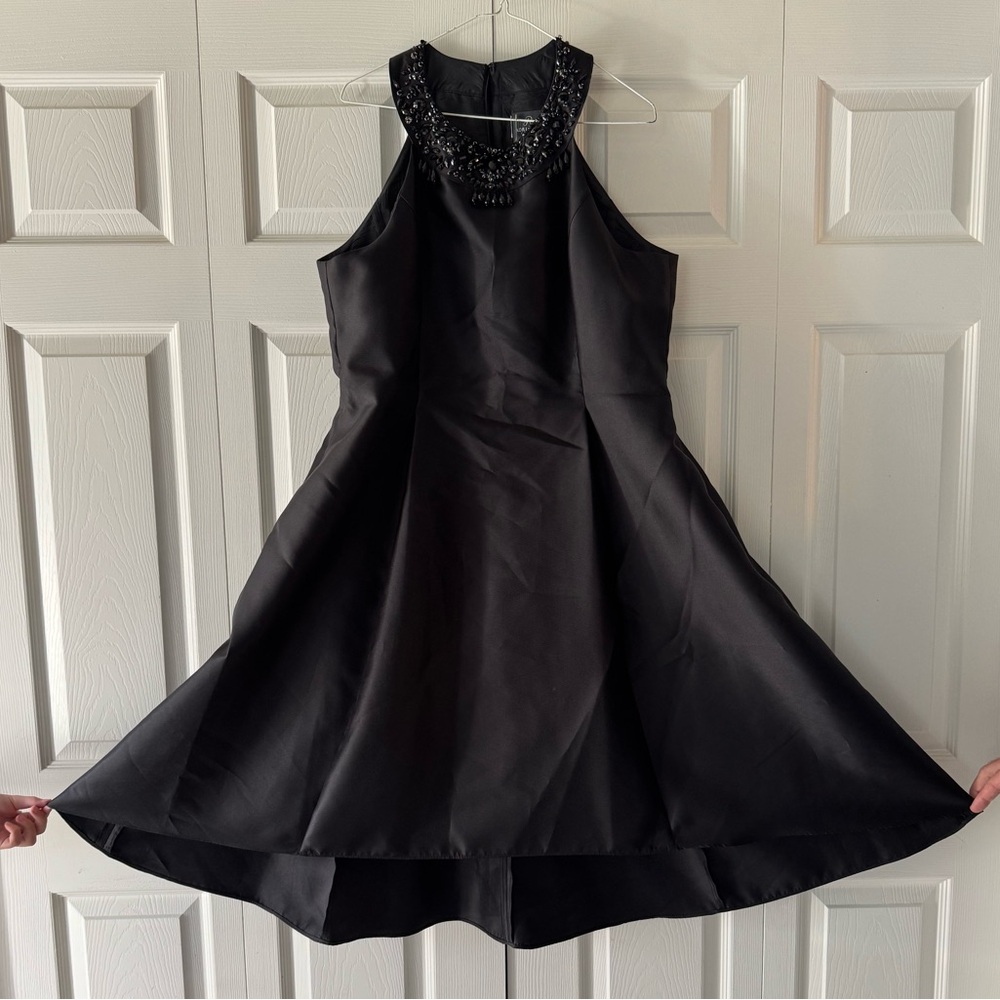 Adrianna Papell Elegant Black High Low Dress wedding attire